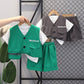 kids clothing vest with shirt and short fake 3 piece dress for girls and boys