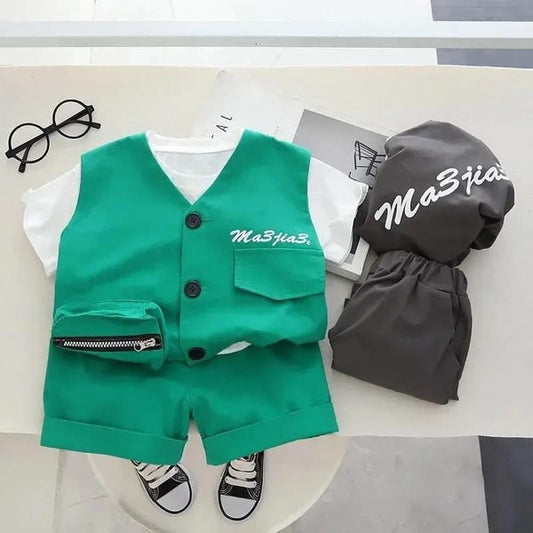 kids clothing vest with shirt and short fake 3 piece dress for girls and boys