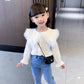 Baby girl cute big lapel lace long sleeves top with jeans spring dress for girls