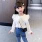 Baby girl cute big lapel lace long sleeves top with jeans spring dress for girls