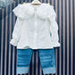 Baby girl cute big lapel lace long sleeves top with jeans spring dress for girls