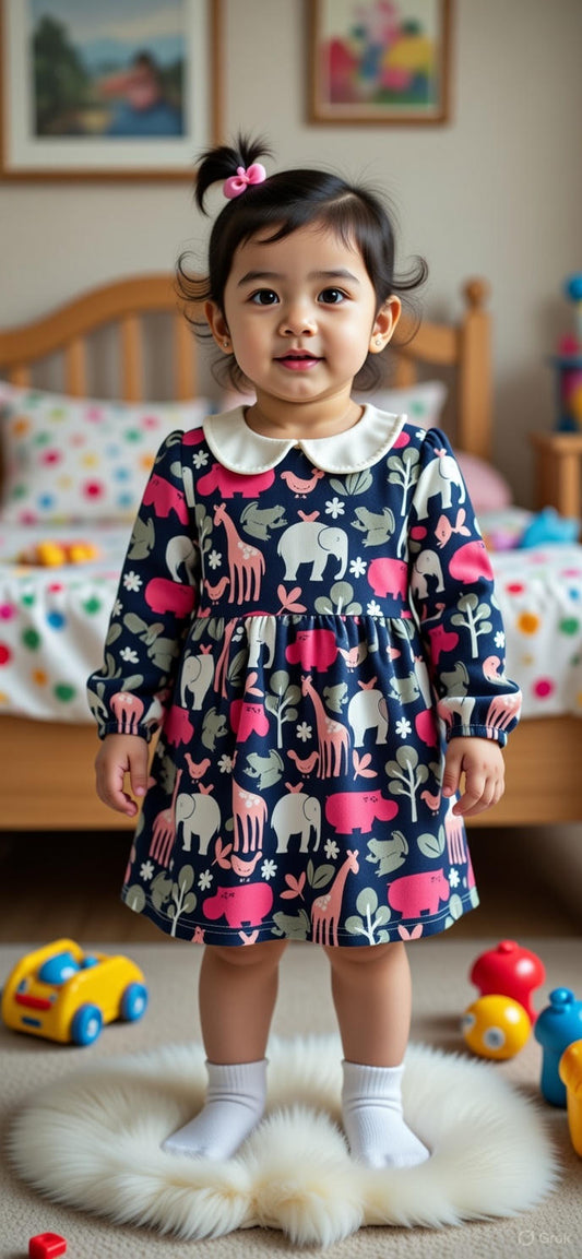 Animal anf flower printed frock for girls