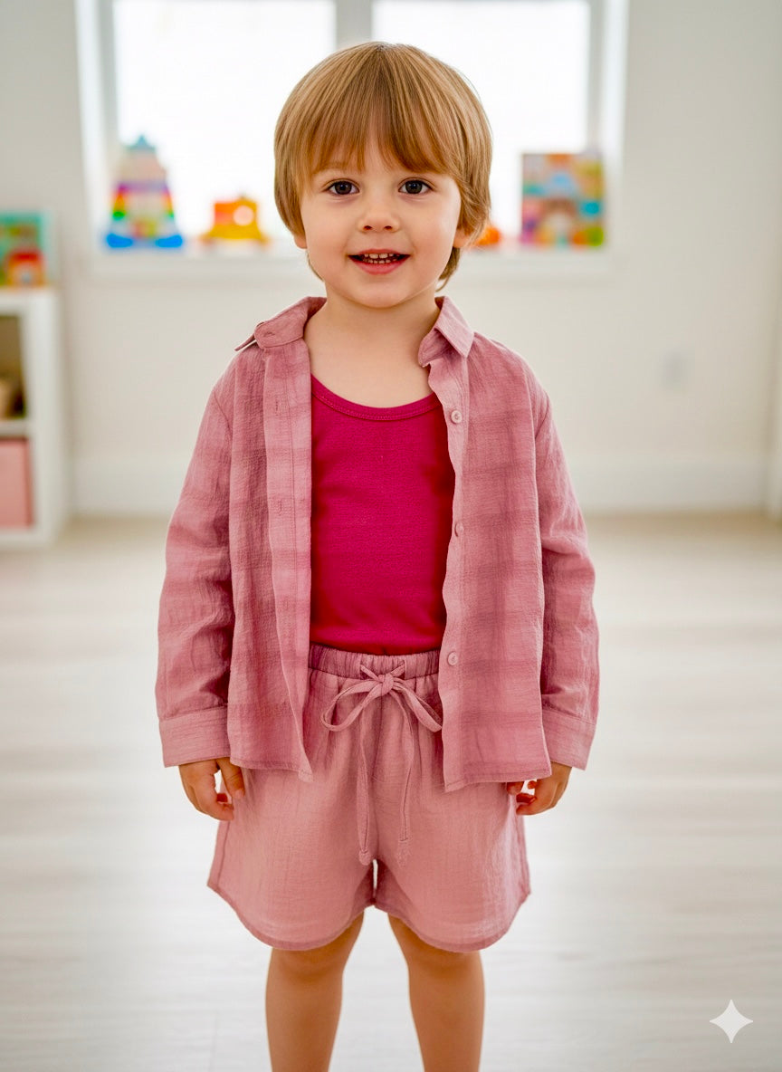 Breathable three piece set full sleeve shirt + vest + short dress girls
