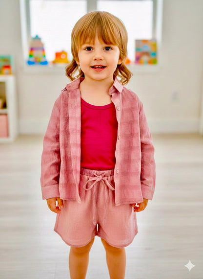 Breathable three piece set full sleeve shirt + vest + short dress girls