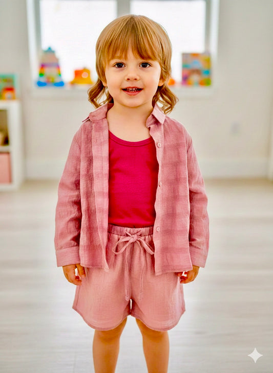 Breathable three piece set full sleeve shirt + vest + short dress girls