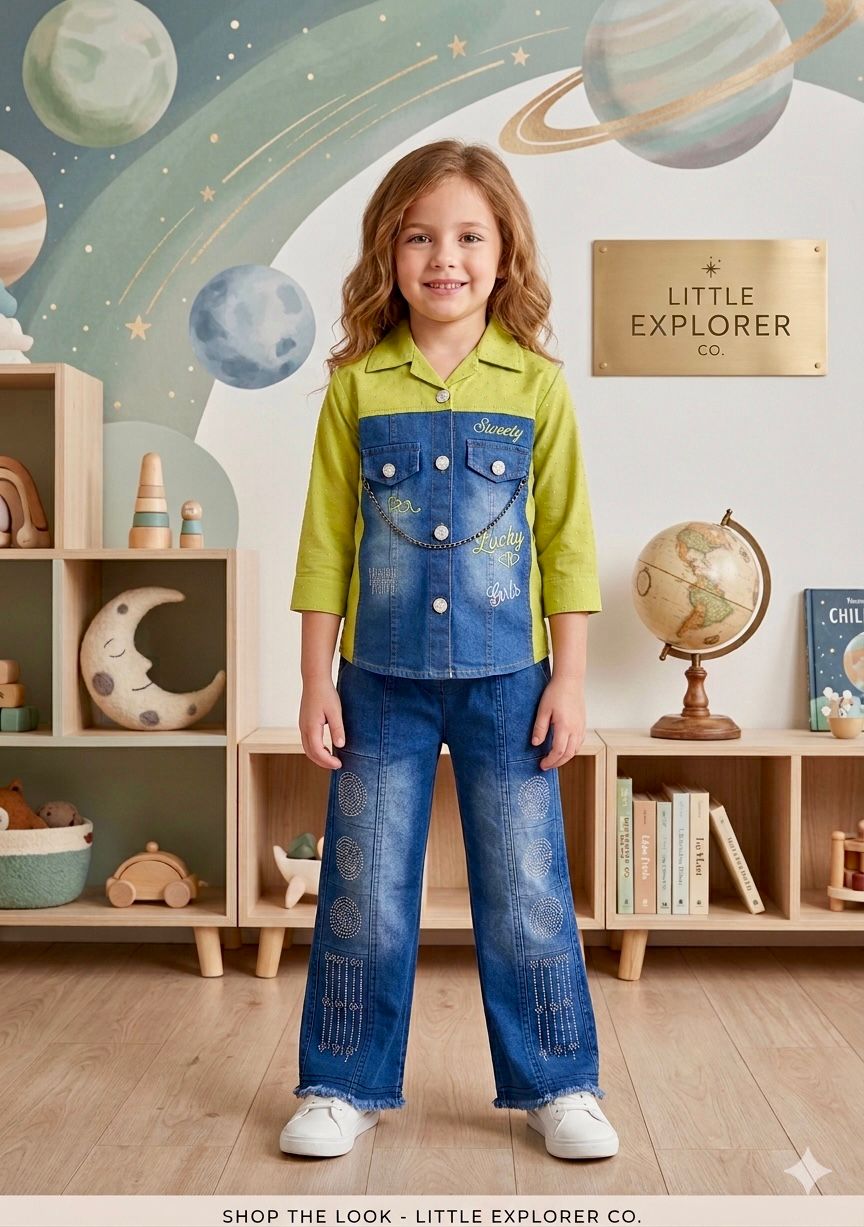 Stylish dress shirt with jeans pant dress for girls