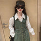 French girls' jeans outfit for kids Denim Vest + Pent + white cotton blouse puff sleeve shirt 3 pcs. set of clothes for adolescent girlS