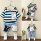Baby clothing half sleeve shirt with jeans short 2 piece set for boys