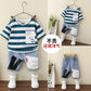 Baby clothing half sleeve shirt with jeans short 2 piece set for boys