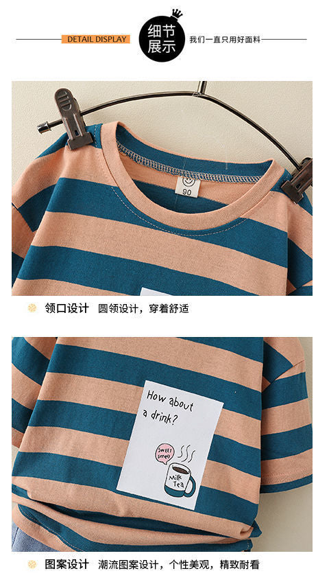 Baby clothing half sleeve shirt with jeans short 2 piece set for boys