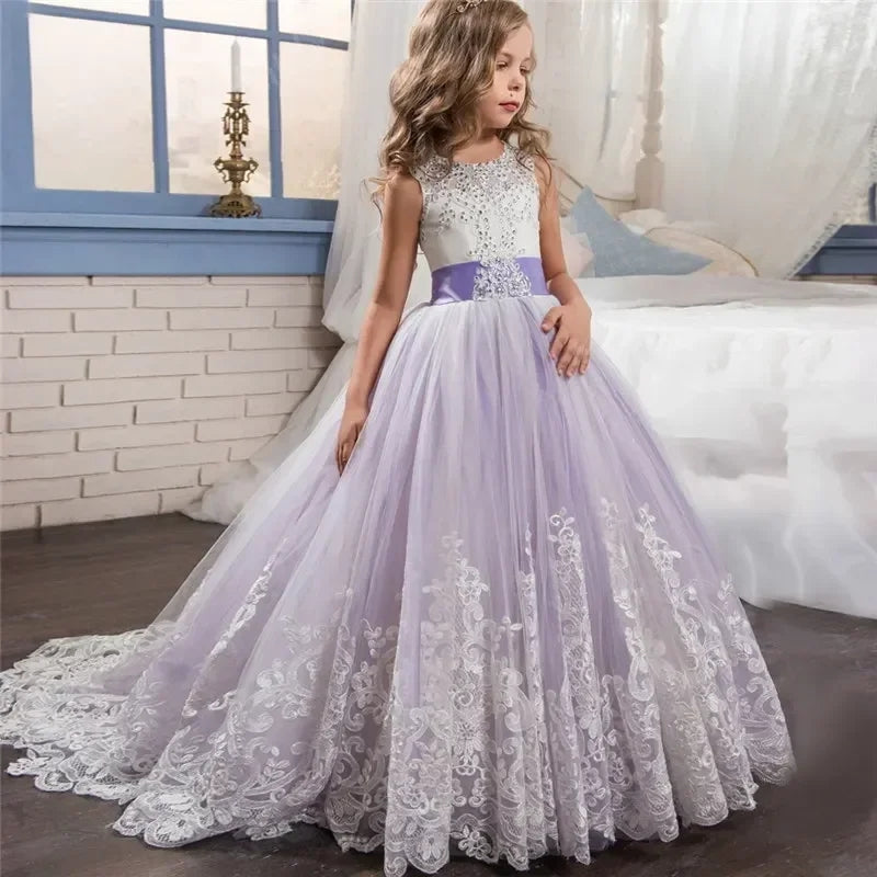 Kids wear Pakistan elegant party long tail sleeveless frock for girls