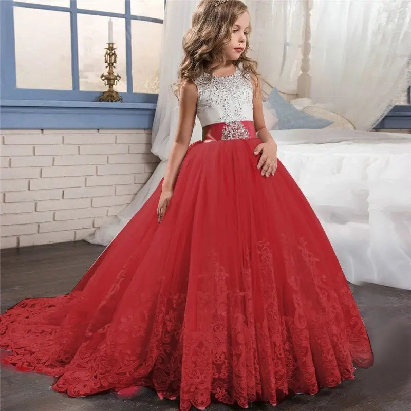 Kids wear Pakistan elegant party long tail sleeveless frock for girls