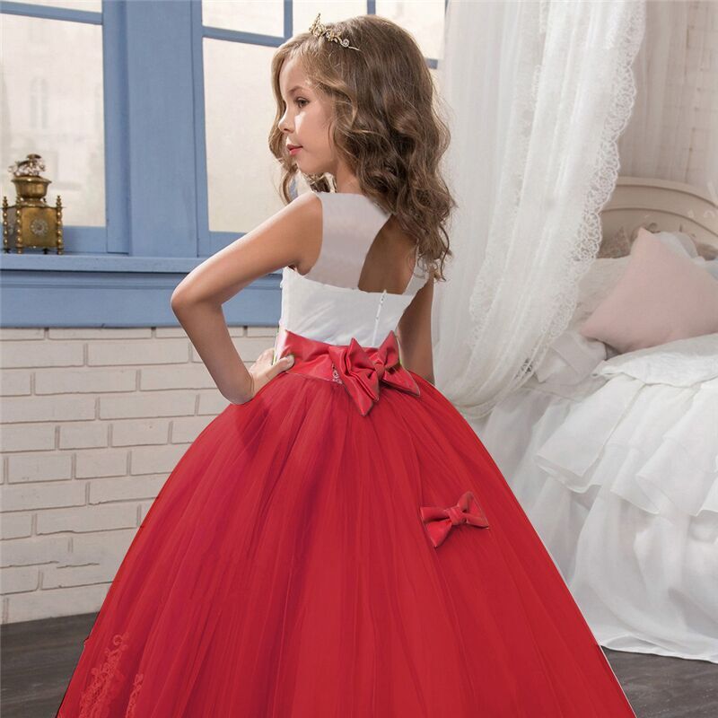 Kids wear Pakistan elegant party long tail sleeveless frock for girls