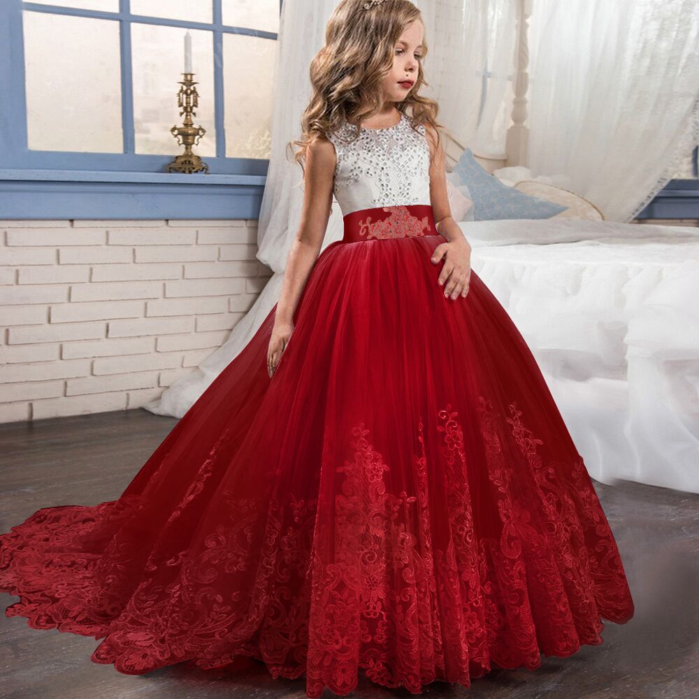 Kids wear Pakistan elegant party long tail sleeveless frock for girls