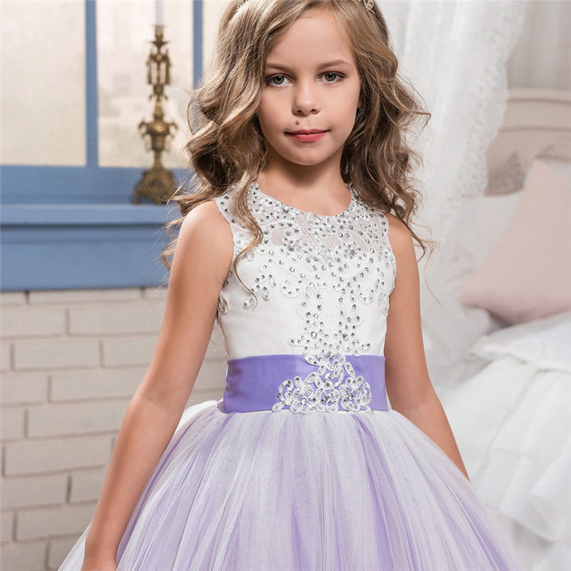 Kids wear Pakistan elegant party long tail sleeveless frock for girls