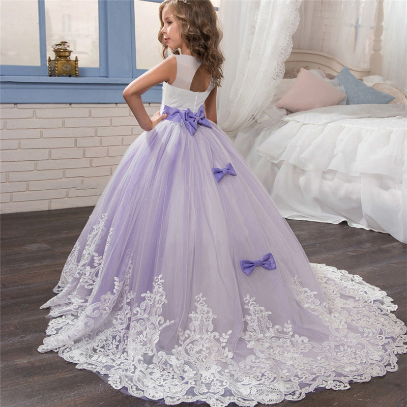 Kids wear Pakistan elegant party long tail sleeveless frock for girls