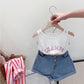 Baby products online striped shirt+tank top with denim short 3 piece dress for girls