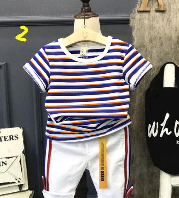 Summer Kid’s Short Sleeve T-shirt Classic Striped Top for Boys and Girls