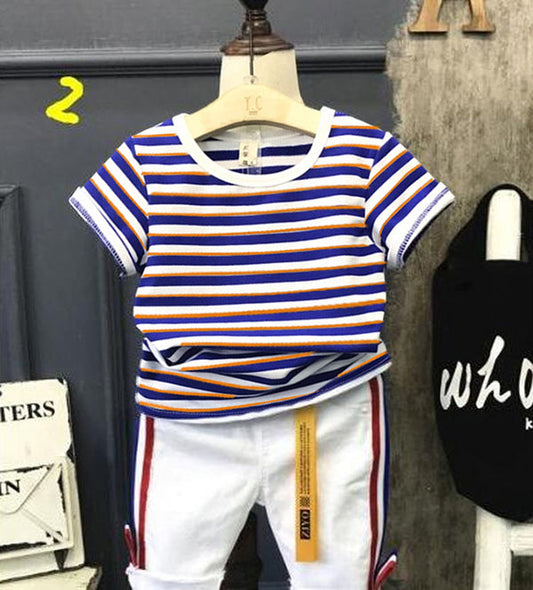 Summer Kid’s Short Sleeve T-shirt Classic Striped Top for Boys and Girls
