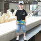 4638 Boys clothes printed shirt and denim jeans short dress for boys