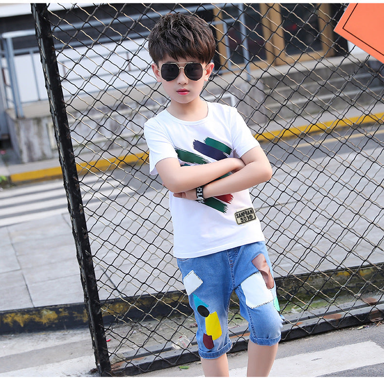 Kids wear half sleeve printed shirt with short dress for boys