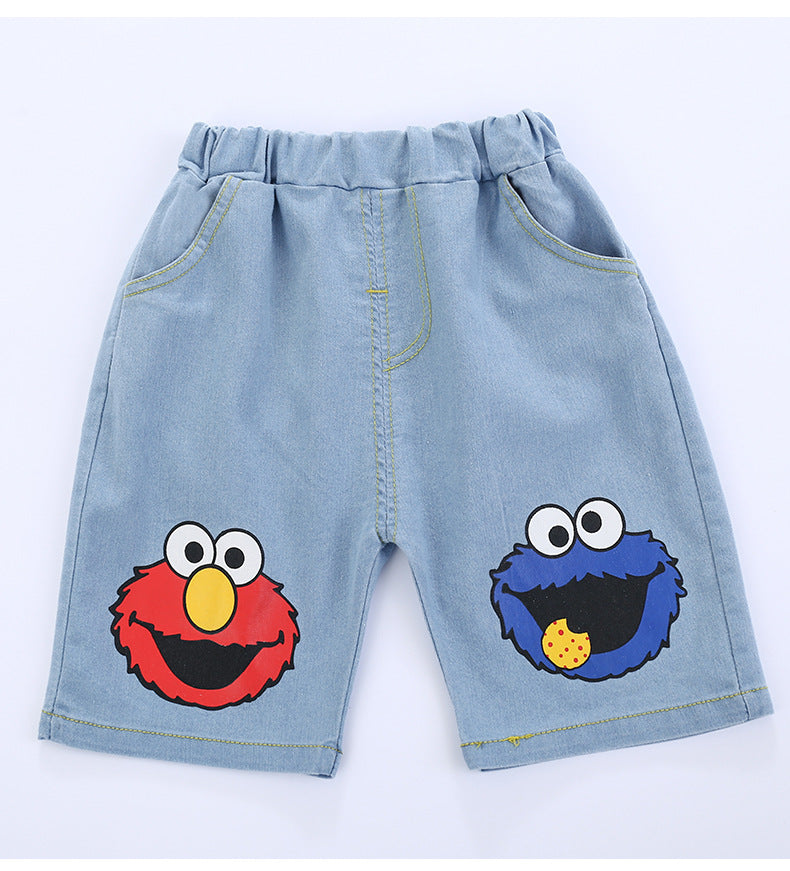 Boys clothes Pakistan cartoon print t-shirt + denim short dress for boys