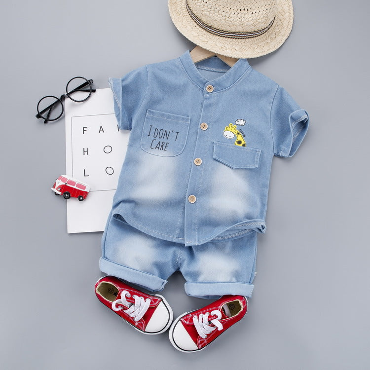 4699 Boys clothes denim casual shirt with short dress for boys