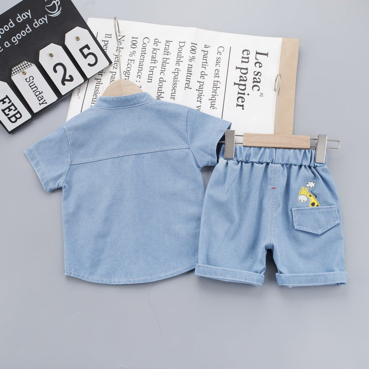 4699 Boys clothes denim casual shirt with short dress for boys