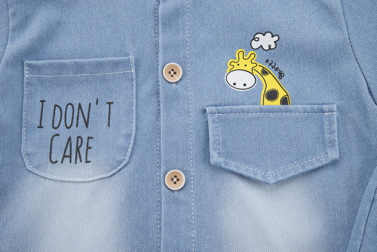 4699 Boys clothes denim casual shirt with short dress for boys