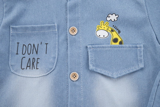 4699 Boys clothes denim casual shirt with short dress for boys