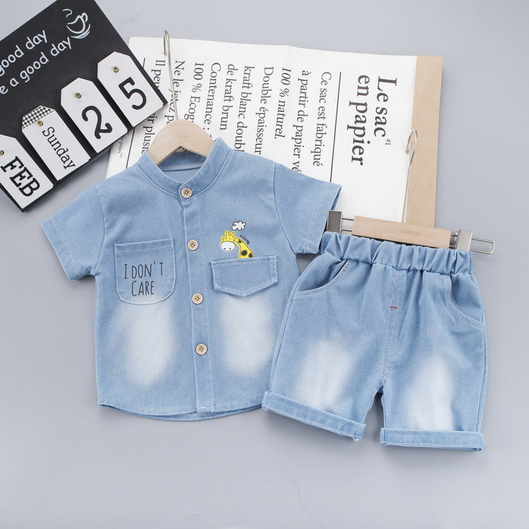 4699 Boys clothes denim casual shirt with short dress for boys