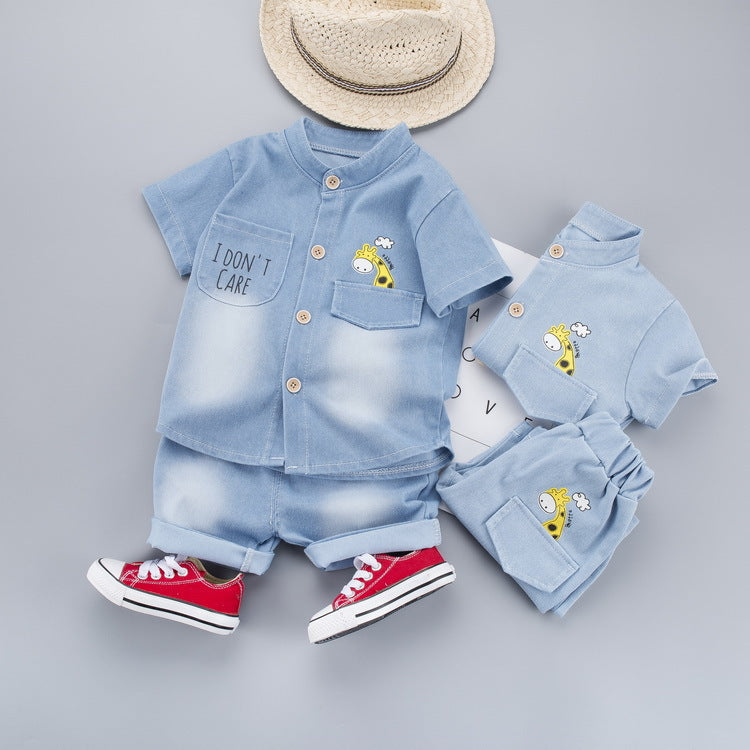 4699 Boys clothes denim casual shirt with short dress for boys