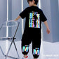 Summer Clothes Reflective T-Shirt + Trouser With Multi Colour Print