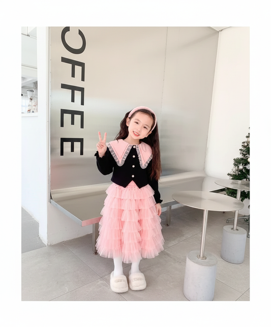 Kids clothes online Pakistan full sleeve princess top and skirt birthday designed dress for girls