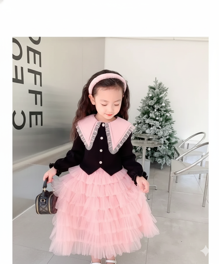 Kids clothes online Pakistan full sleeve princess top and skirt birthday designed dress for girls