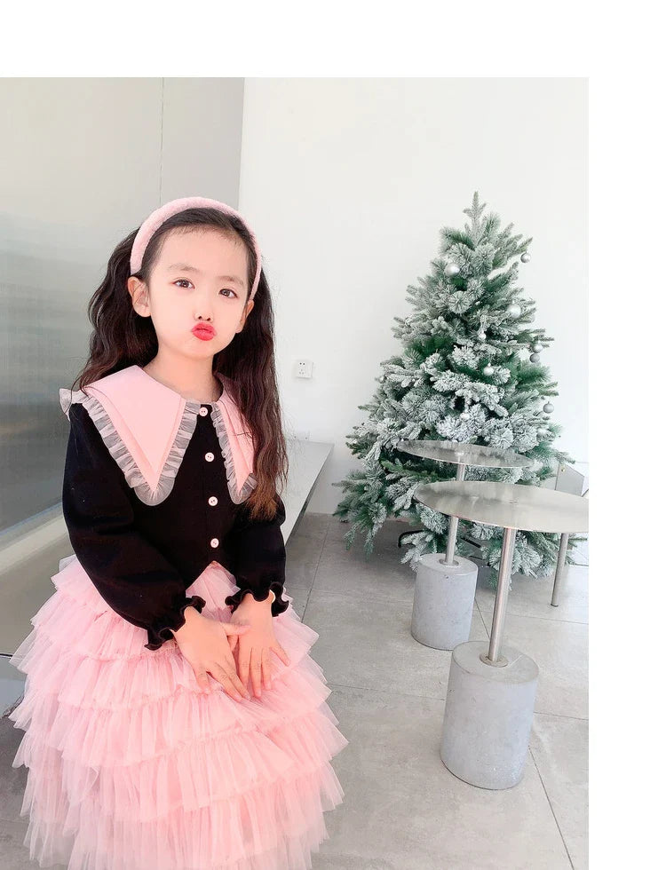 Kids clothes online Pakistan full sleeve princess top and skirt birthday designed dress for girls