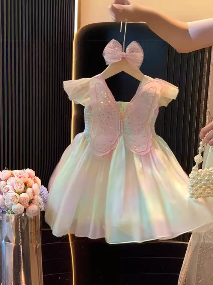 4634 Kids fashion Pakistan colorfull rainbow winged princess frock for girls