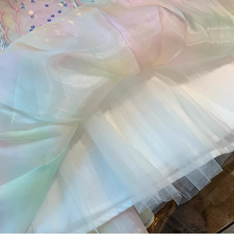 4634 Kids fashion Pakistan colorfull rainbow winged princess frock for girls