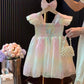 4634 Kids fashion Pakistan colorfull rainbow winged princess frock for girls