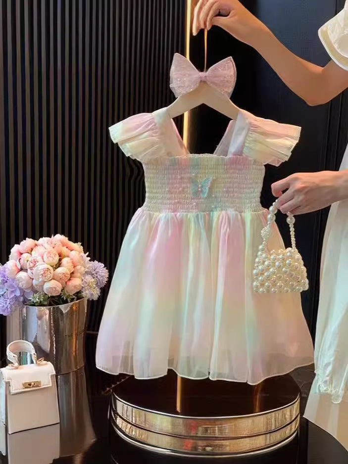 4634 Kids fashion Pakistan colorfull rainbow winged princess frock for girls