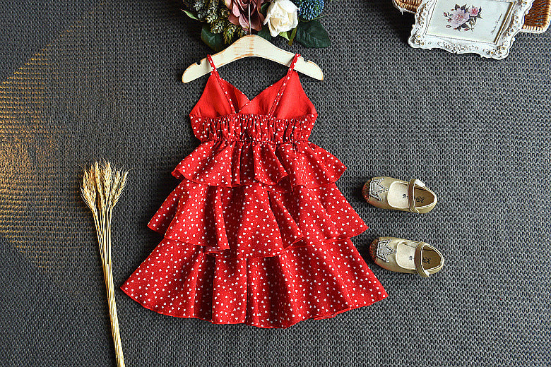 4636 Children’s clothing wear sling love chiffon sweet party frock for girls