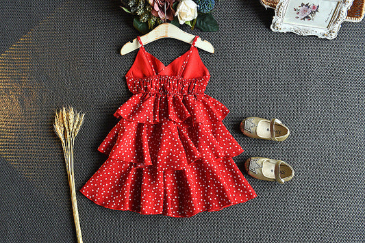 4636 Children’s clothing wear sling love chiffon sweet party frock for girls