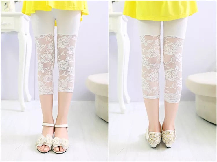 Cotton blended stretchable net new flower capri for girls