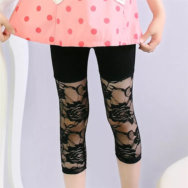 Cotton blended stretchable net new flower capri for girls