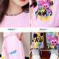 Cute Pink Cartoon T-shirt Pants Set Fashion Straight Pants Rainbow Outfits In Summer