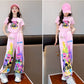Cute Pink Cartoon T-shirt Pants Set Fashion Straight Pants Rainbow Outfits In Summer