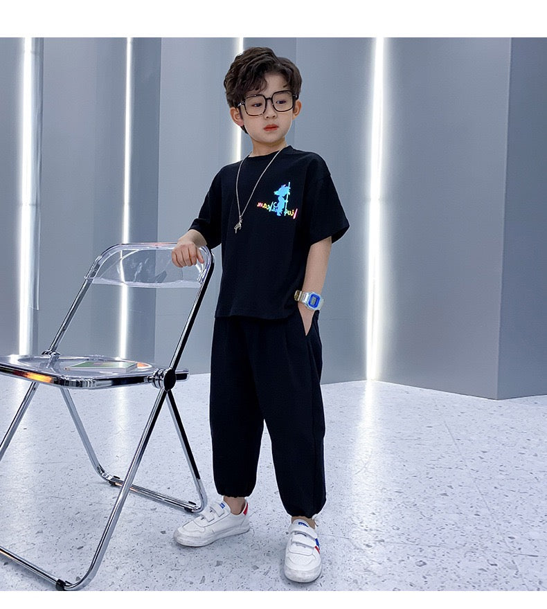 Summer Clothes Reflective T-Shirt + Trouser With Multi Colour Print