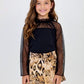 Leopard print skirt ruffles lace top shirt with skirt dress for girls