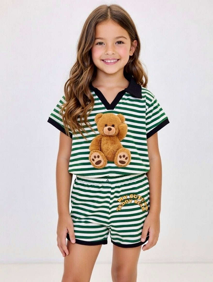 Summer t-shirt+short with teddy dress for boys and girls