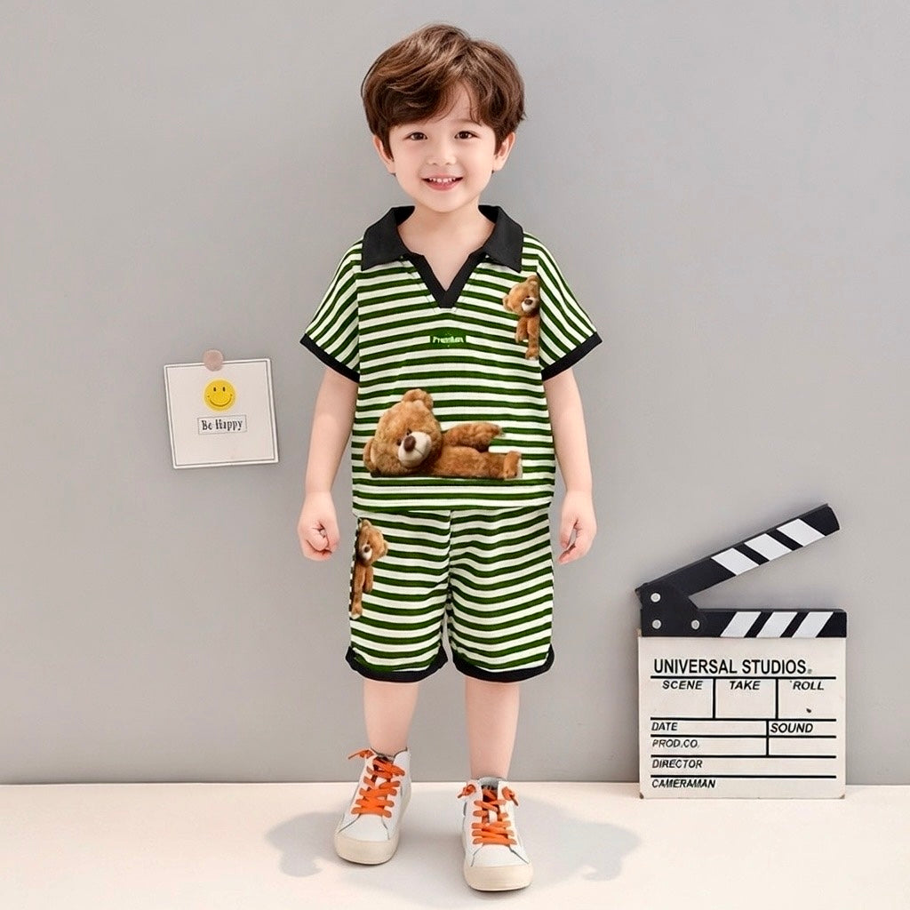 Summer t-shirt+short with 3D teddy dress for boys and girls
